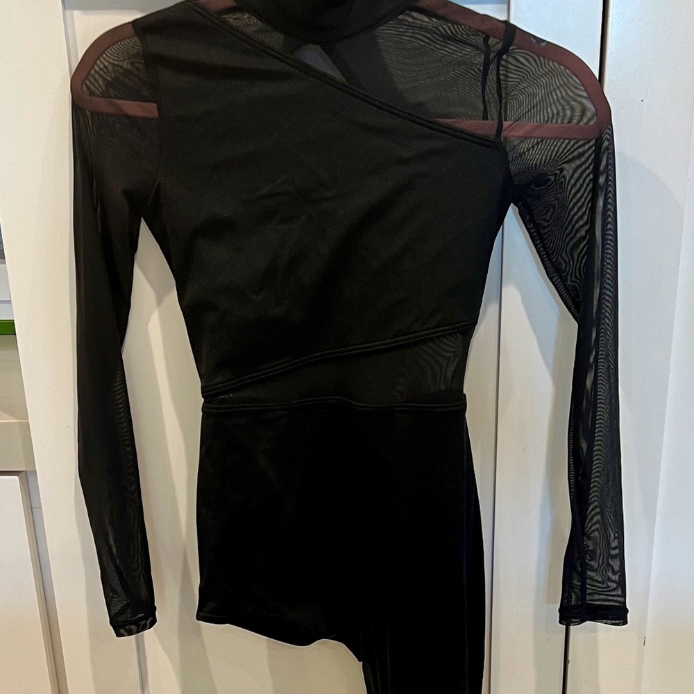 Dance Costume - CH LG - Black Unitard w/ one leg and mesh